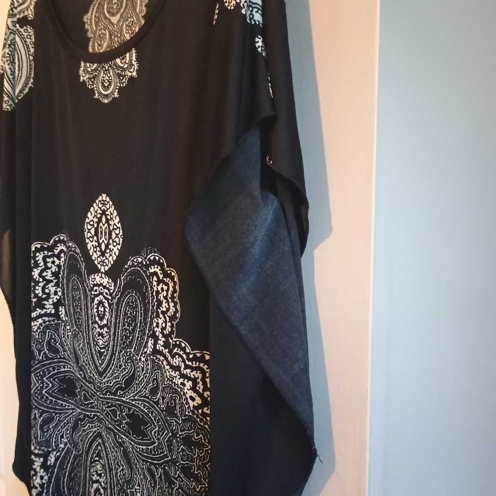 Free Culture Women's Large Black Boho Paisley Print Tunic Top - Flowy Kaftan... - Picture 7 of 13